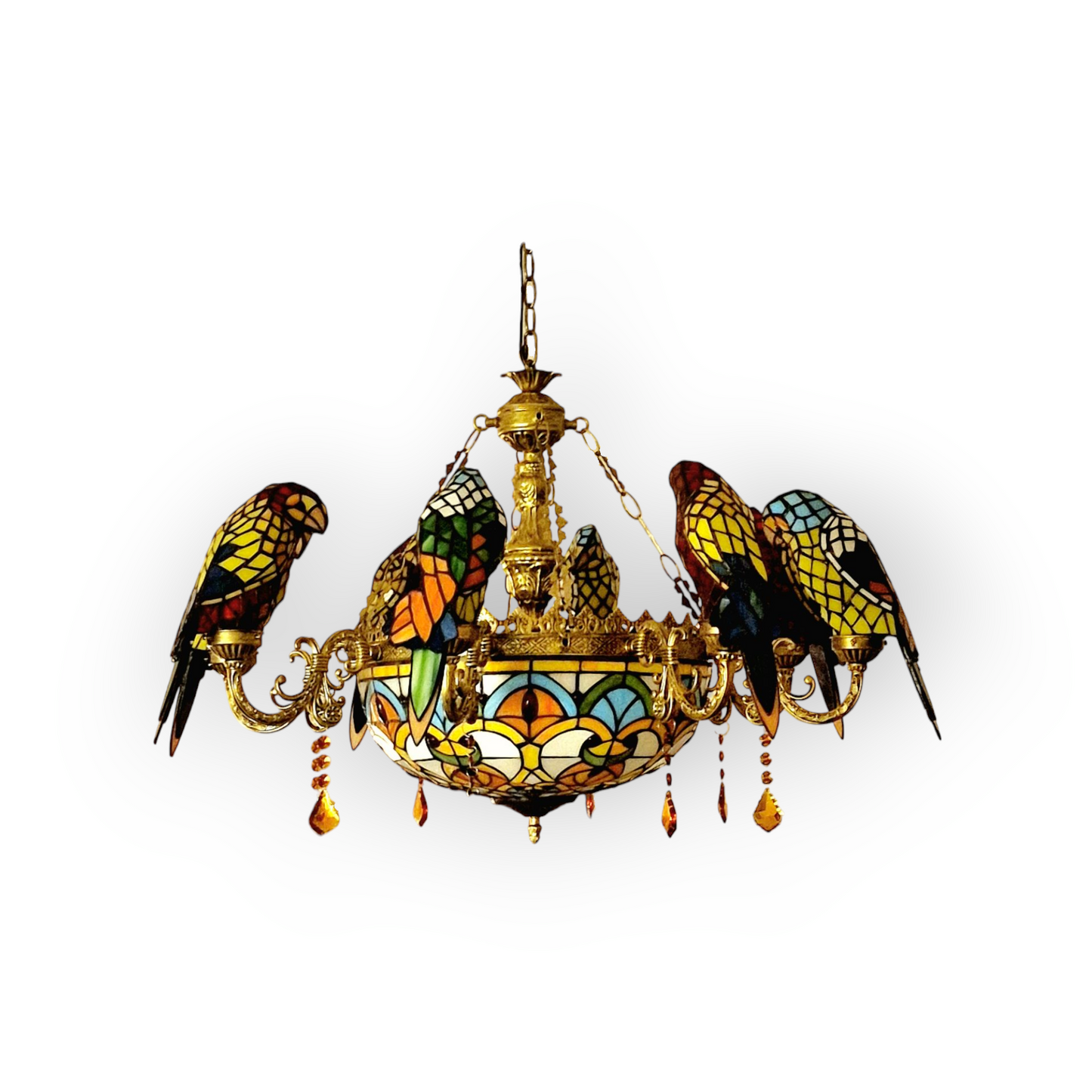 Tiffany Kattokruunu "Papukaijat" ø90cm - 8 Papukaijaa